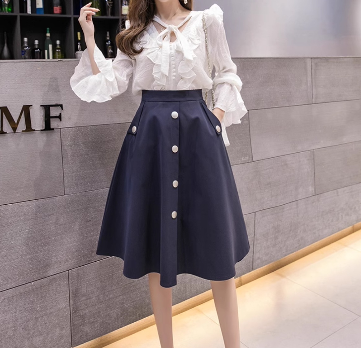 レディース スカート フレア フレアスカート ロングスカート 膝下 ミモレ フレア セミフレア Aライン ウエストマーク かわいい 大人可愛い きれいめ シンプル カジュアル 上品 おしゃれ ガーリー