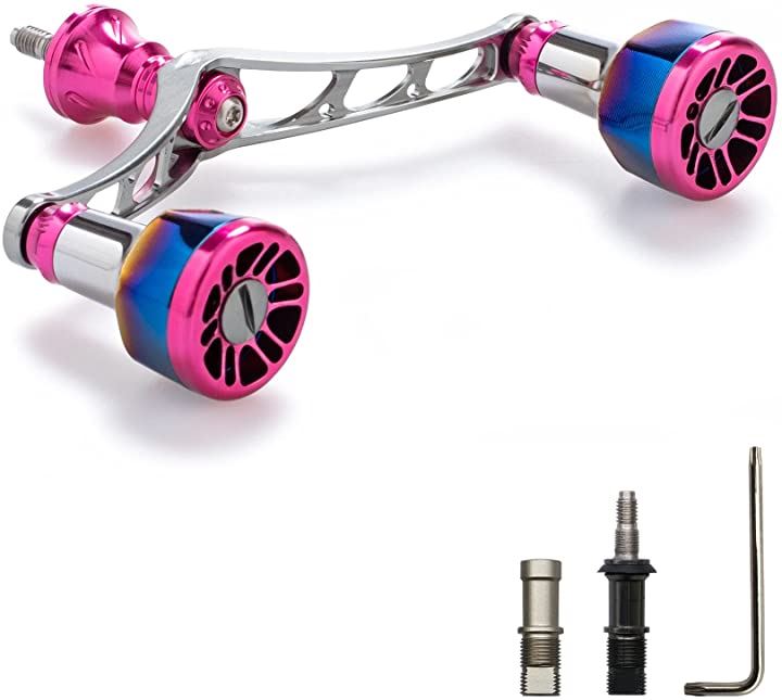 リール ハンドル シマノ Shimano ダイワ DAIWA 通用 6色 70航空アルミ製 スピニングリール用 Arch 115( ピンク(ノブ)＆ガンメタル(ハンドル), 98mm)