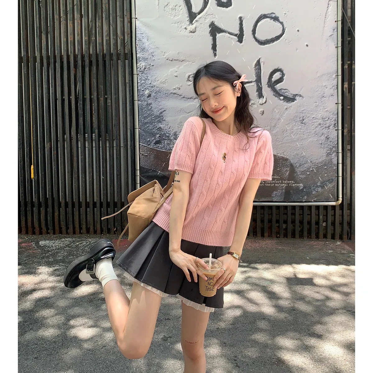 女性用アンコールカレッジスタイルプリーツショートスカート2024初秋気質甘い釣り風年齢軽減スカート