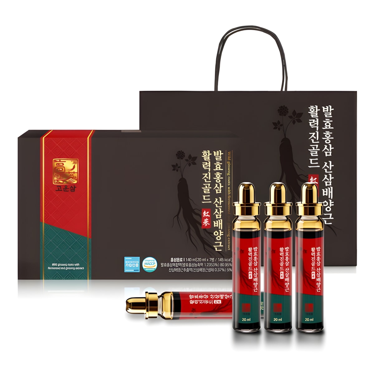 高潤参 発酵紅参 山参培養根 活力ジン ゴールド高麗人参 20ml x 7 アンプルボトル