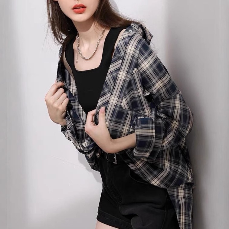 【送.料.無.料.急速発送】2025秋のアフロ風シャツゆったり日焼け止め開襟チェックシャツチェック柄薄手