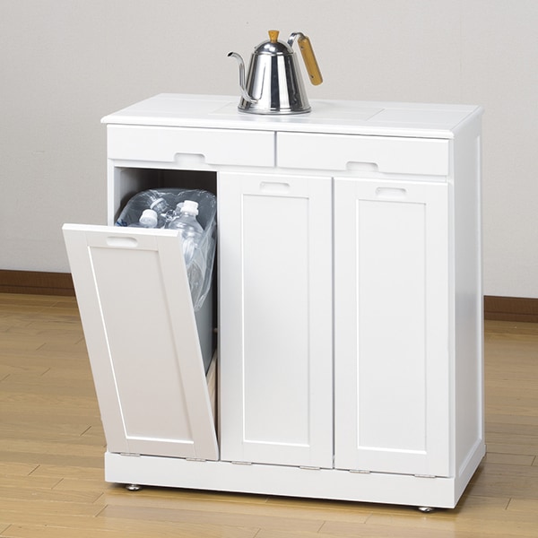 ファミリーライフ 天然木分別ダストボックス タイル付き 3分別 ホワイト(0297520) メーカー直送