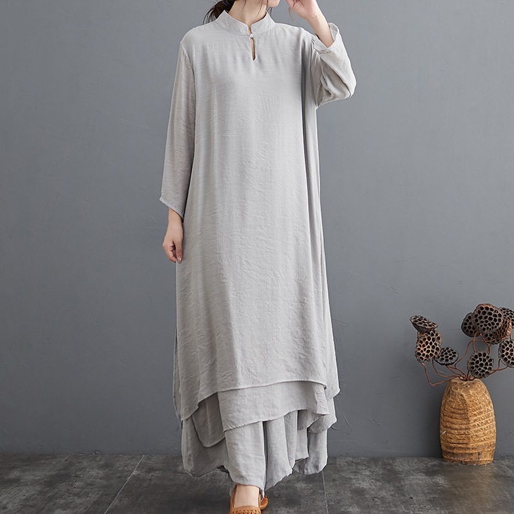 ワンピース マキシ丈 袖あり 9分丈 ラウンドネック フレア シンプル カジュアル おしゃれ こなれ感 ラフ 個性的 無地 春 2022 20代 30代 40代 レディース お出かけ 休日 旅行