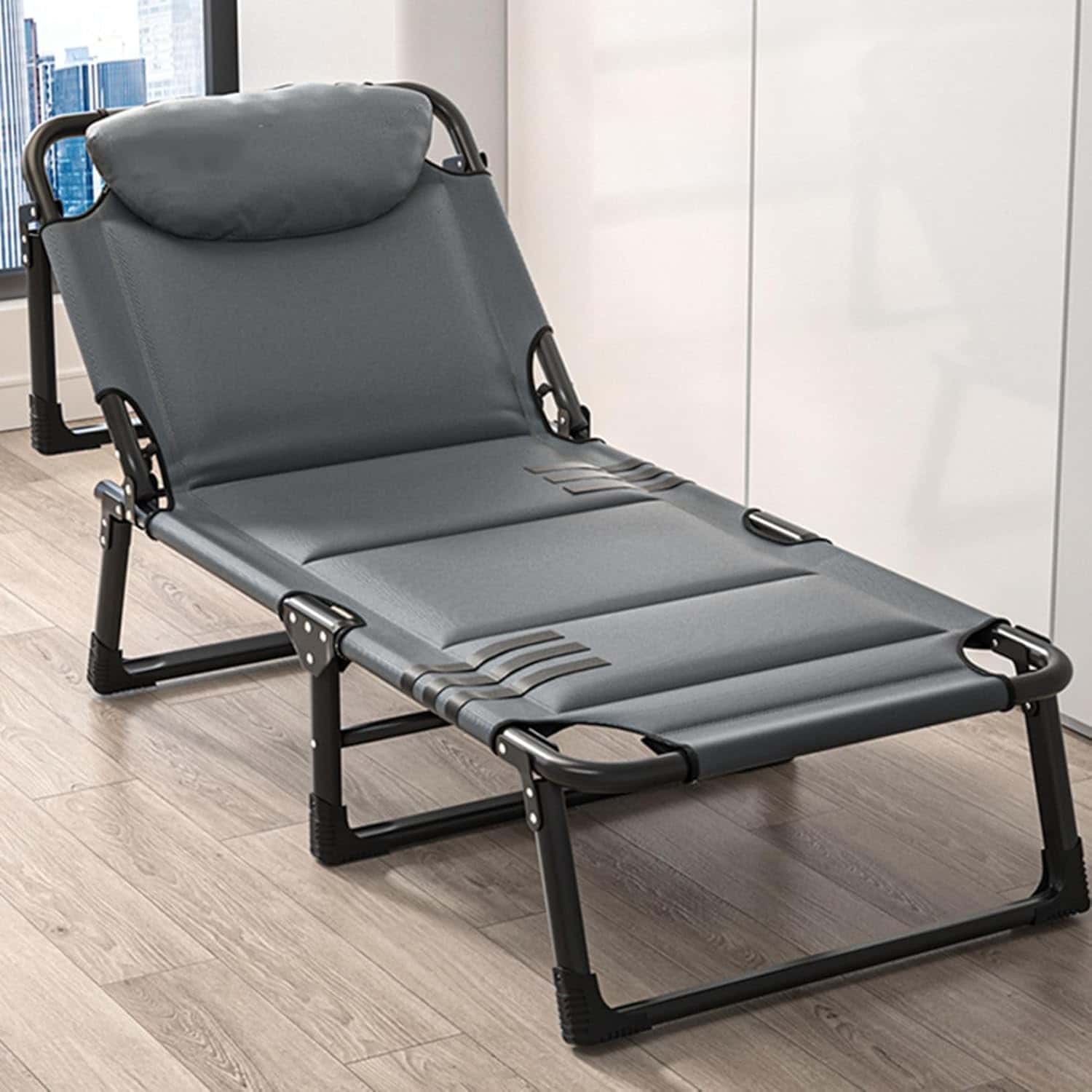 リクライニングチェア 折りたたみ オットマン一体型 一人掛け バルコニー レジャーベッド 日光浴 昼寝 残業 コンパクト 170CM*55CM /6脚 グレイ 175CM*56CM/6脚枕付き 175 12,906円