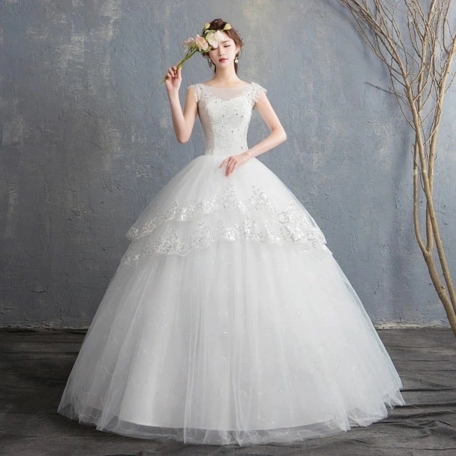 激安 ウェディングドレス ノースリーブ ウェディングドレス レース チュール Aライン ロングドレス 結婚式 二次会 ブライダルドレス 披露宴 ホワイトドレス フリル プリンセスドレス 花嫁 海外挙式