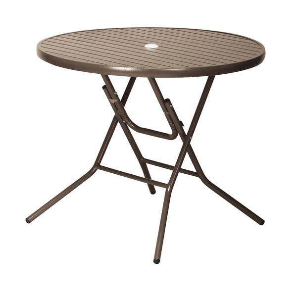 アルミ フォールディングテーブル 円形 ブラウン 直径900mm 屋外使用可 ベランダ 庭 テラス ウッドデッキ 完成品