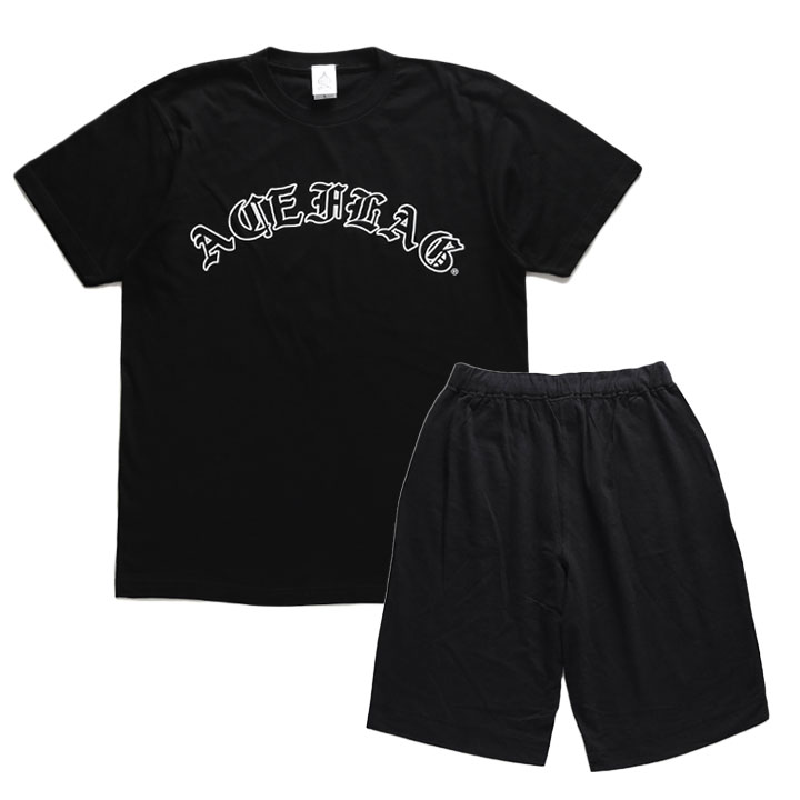 ACE FLAG 上下セット 半袖 ブランド Tシャツ ハーフパンツ メンズ 春夏用 黒 大きいサイズ エースフラッグ セットアップ2Pac THUG LIFE