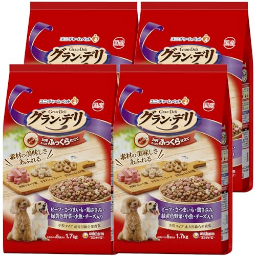 【ケース販売】グラン・デリ ドッグフード ソフト ふっくら仕立て ビーフ・さつまいも・鶏ささみ・緑黄色野菜・小魚・チーズ・角切りビーフ粒入り 6.8kg(1.7kg×4個) 国産 ユニチャーム
