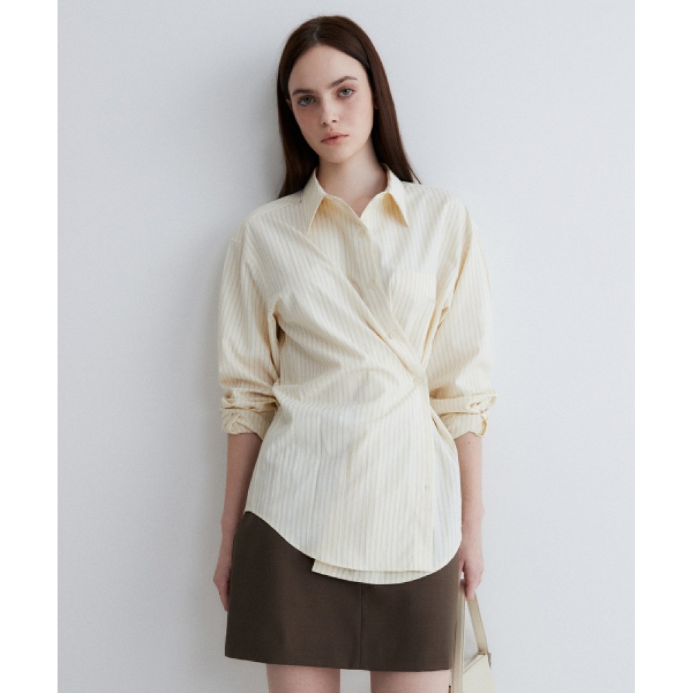 SUARE レディース (レディース) ストライプクラシックシャツイエロー