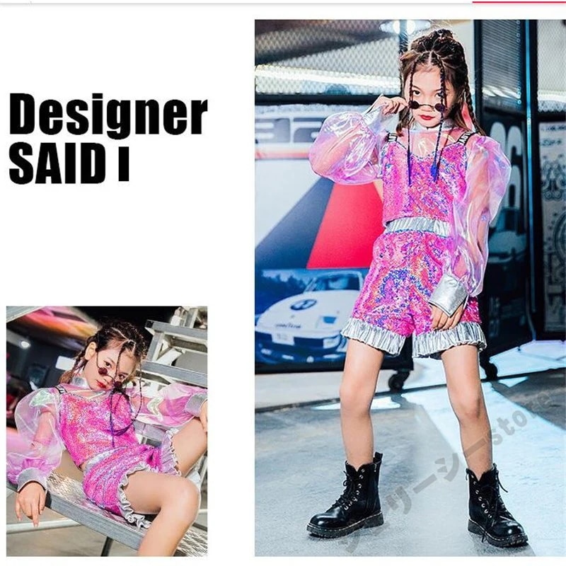 hot!!!ダンス衣装 キッズ 子供 ヒップホップ へそ出し ローズ 長袖 長袖 練習着 ステージ服 スパンコー 5,628円