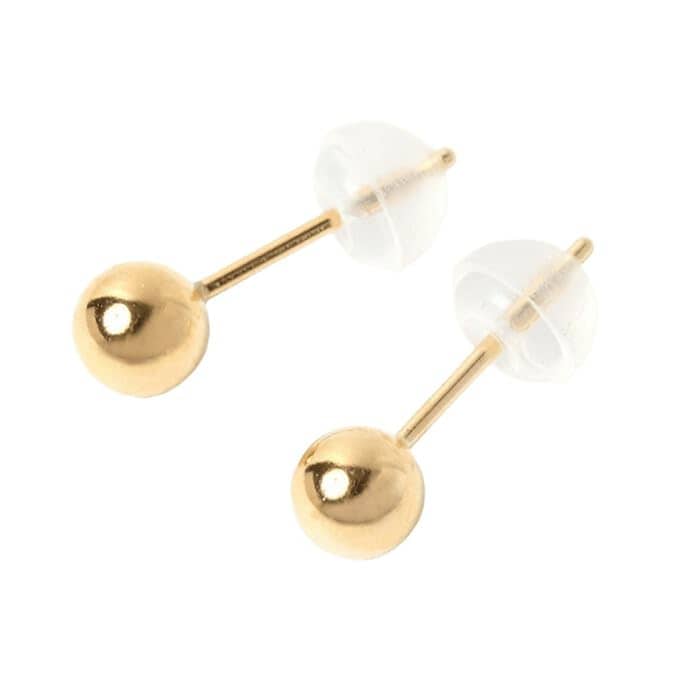 [オッコ] ピアス ギフト K18 両耳用 つけっぱなし シンプル 丸 ラウンド 丸玉 ボールピアス 4mm イエローゴールド