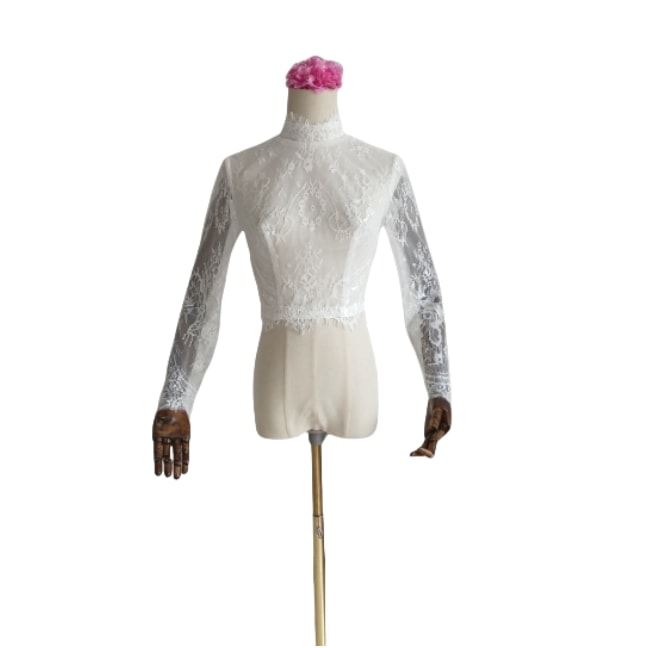 ボレロ エレガントレース ハイネック ロングスリーブ くるみボタン 結婚式 9,303円