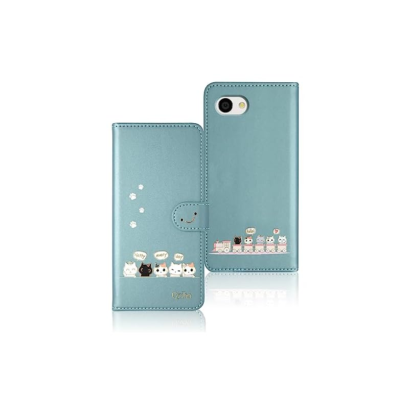 Qribo Aquos R2 ケース 手帳型 SH-03K SHV42 706SH ケース Aquos R2 SH-03K ケース シンプルなのに可愛いデザイン エンボス加工猫柄 うれしい気持ち 6.