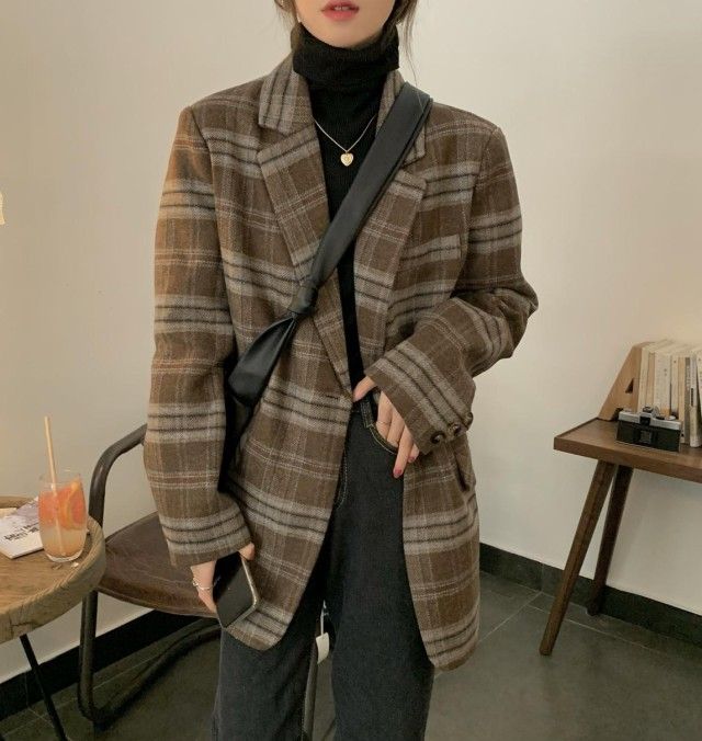テーラードジャケット チェック ジャケット レディース アウター 秋冬 おしゃれ レトロ 秋 冬 通勤服 オフィス カジュアル ゆったり オーバーサイズ ビッグシルエット 韓国 ファッション 20代