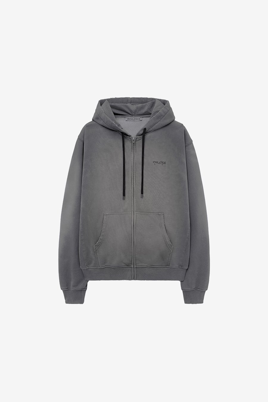 【INSILENCE】 WASHED OVERFIT HOOD ZIP-UP : CHARCOAL