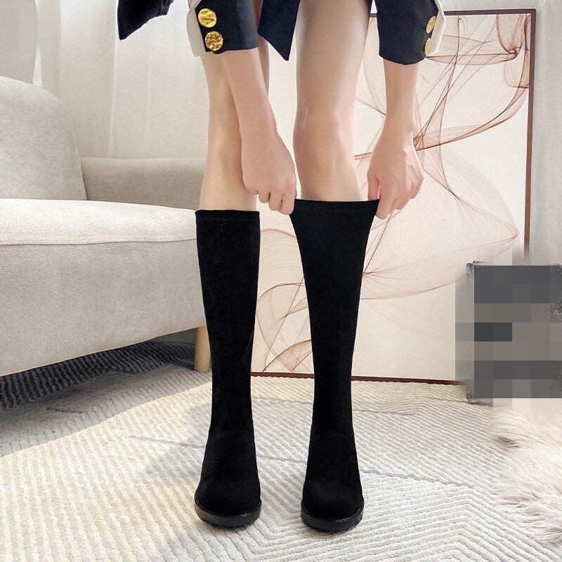 ロングブーツ 秋冬の新作韓国版ファッション個性的な女性は快適で内側が高く痩せて見えるが膝丈ブーツ女性は滑り止めQZT スタイルアップ！ヒールパンプス