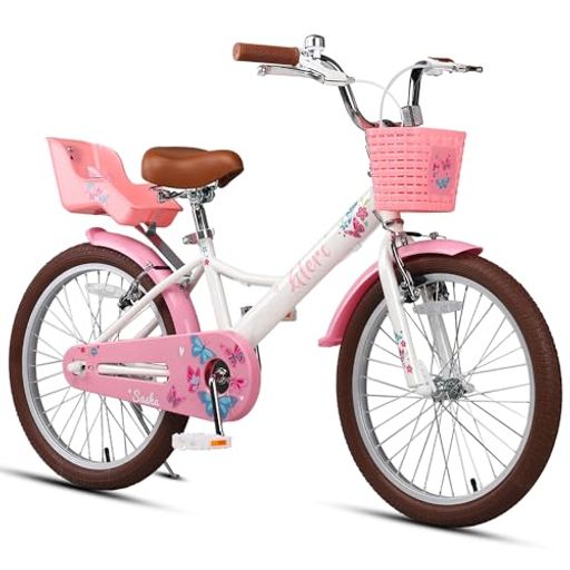 【GLERC】SASHA子供用自転車 可愛い蝶柄ぬいぐるみ座席人形シート付き女の子自転車 20インチ 8歳~15歳 幼児小学生乗り練習街乗り自転車 前かご/キックスタンド/泥除け ホワイト白 15,548円