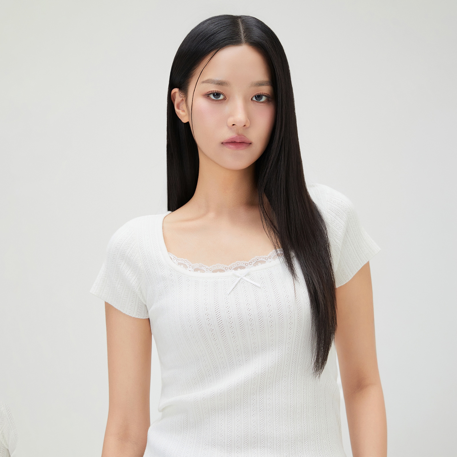 [ミッソ] ポイントレース半袖ニット RE KAG50SS_MIWKAG70QS