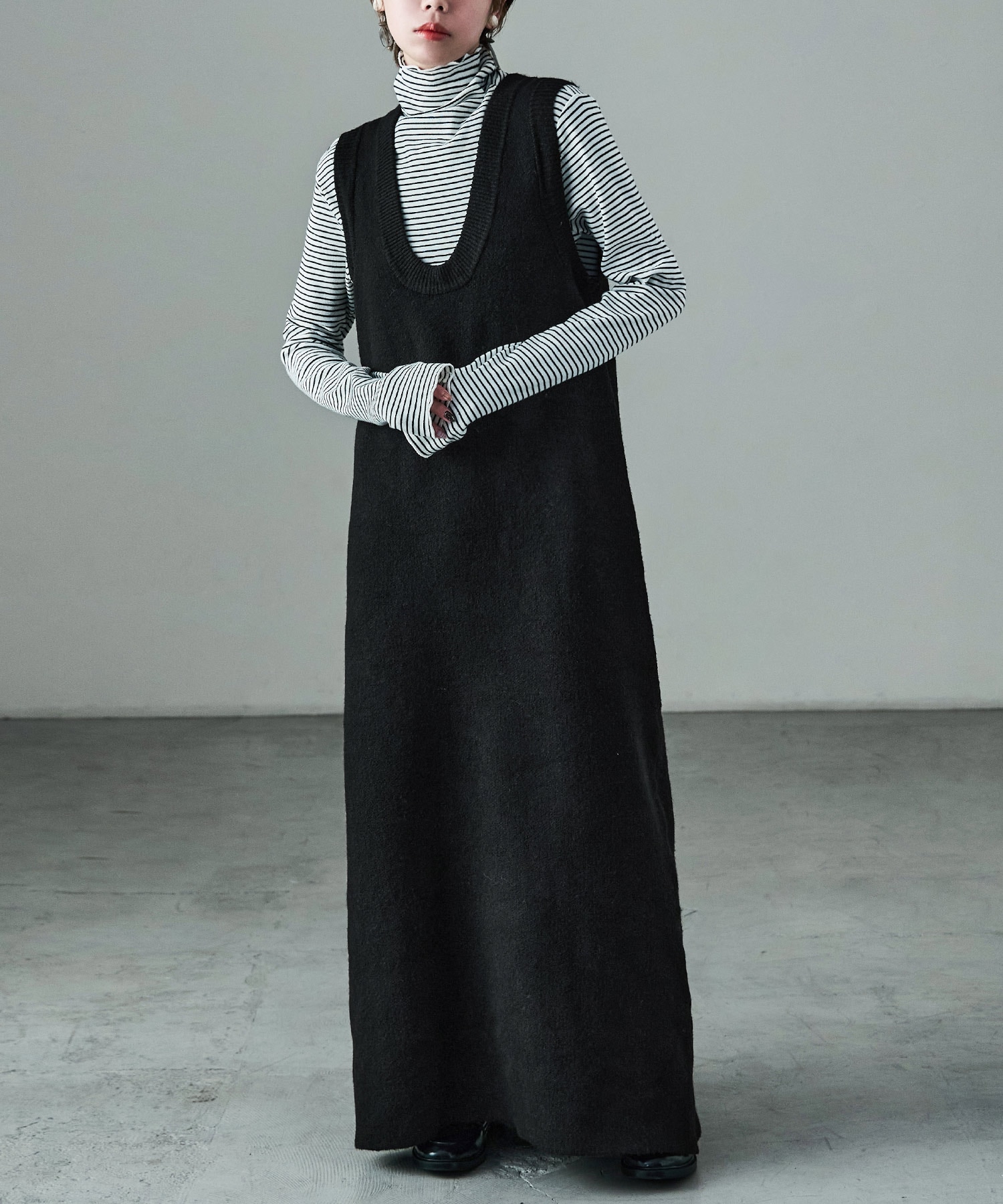 セットアップ対応 メランジニットワンピース タンクトップ ジャンパースカート ロング丈 ワンピース ゆったり 長め ロング丈 大人 レディース 韓国ファッション マタニティ 妊婦 きれいめ