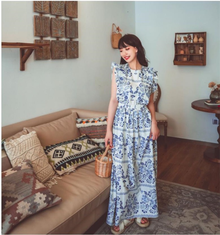 背透けて ワンピース 女性らしい セクシー 夏 民族風 旅行 夏休み海辺 プリント ロングワンピース