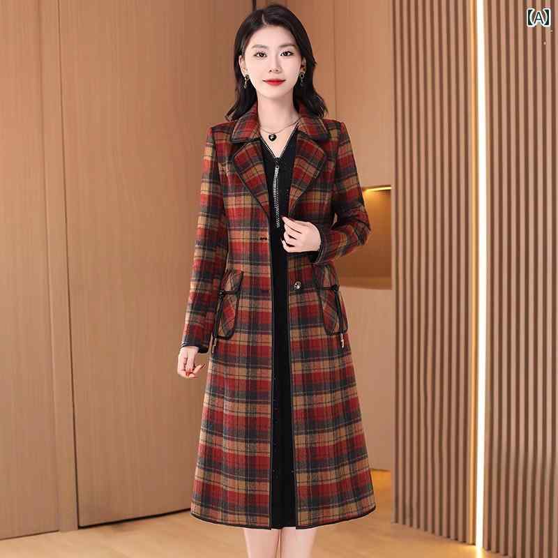 コート 秋服 冬服 レディース ウール素材 防寒対策 暖かい 普段使い 豪華感 上品 千鳥柄 チェック レトロ風 おしゃれ かわいい カジュアル エレガント プレゼント トレンチコート