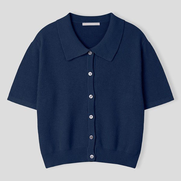 女性サマーデイジーカラーニット半袖カーディガン SGW CAH Q004 ディープシーブルー_P361911968