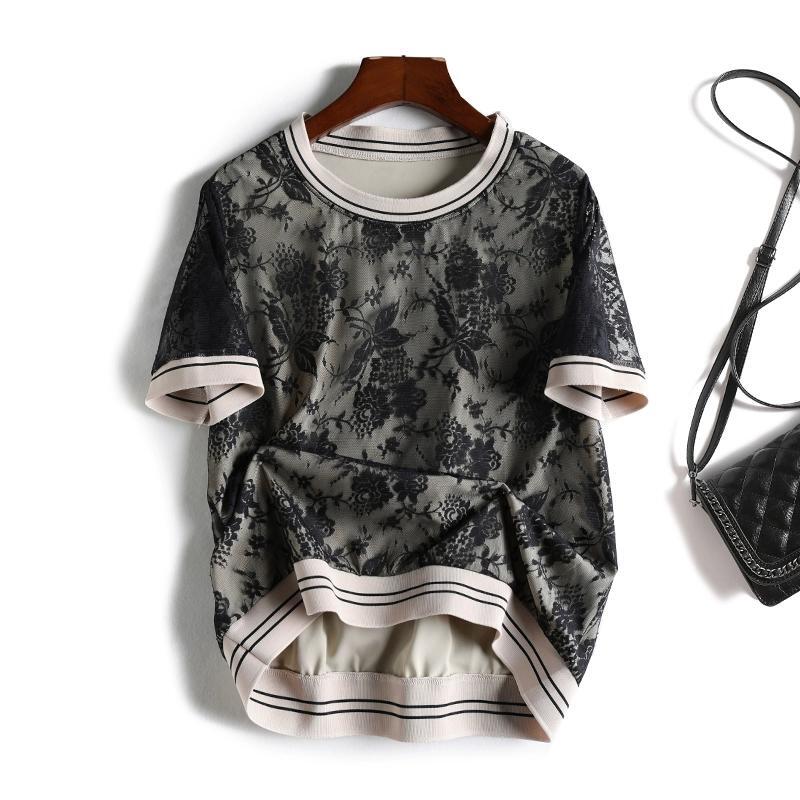 トップス Tシャツ 袖あり 半袖 Uネック 刺繍 シフォン かわいい 大人可愛い きれいめ シンプル カジュアル 大人 おしゃれ 大人可愛い 大人女子 こなれ感 ラフ キュート 個性的 クール