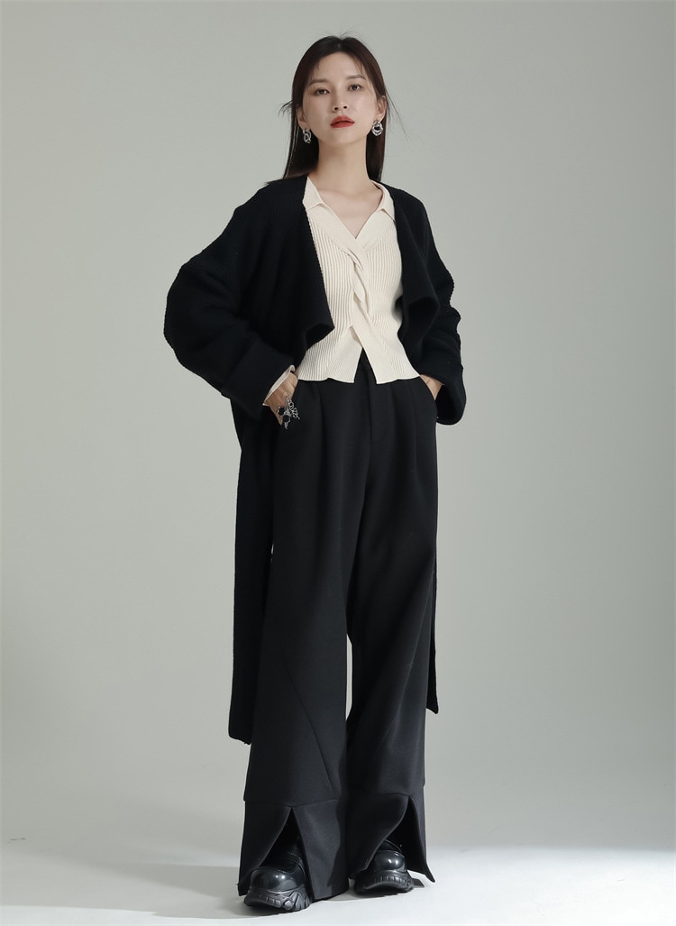 韓国ファッション ゆったりする ニットトップス コート 多様な着こなし 2024冬 レトロ カットソー セーター 怠惰な風 上着 スリム