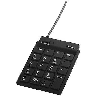 他サイト： BUFFALO　有線テンキーパッド[USBWin] USB2.0ハブ/Tabキー付き ブラック　BSTKH08BKの商品画像
