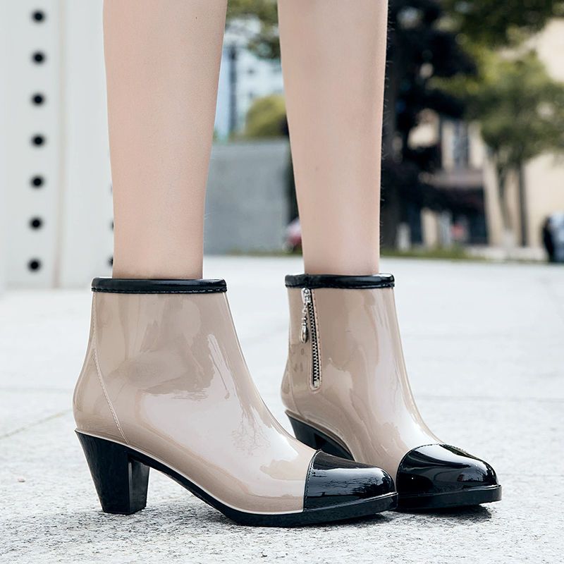 レディースおしゃれヒールのレインブーツ ショートレインブーツ レインシューズ 雨靴 長靴　防水靴 女性用レインシューズ選べる６色５サイズ