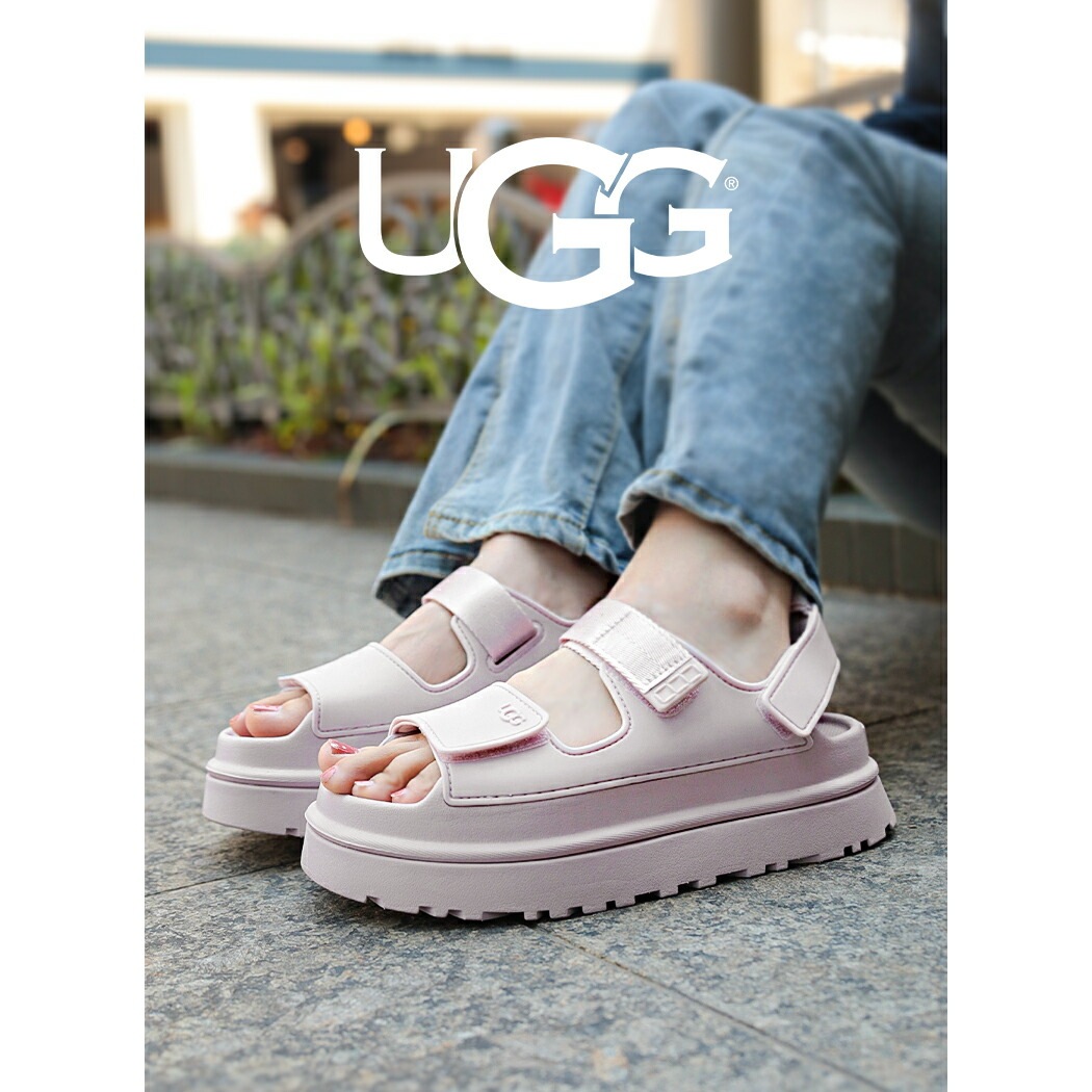 UGG アグ ウィメンズ ゴールデングロウ サンダル スライド レディース W GOLDENGLOW BAY FOG ( おしゃれ かわいい ピンク 厚底 ラバー ストラップ 1152685 )