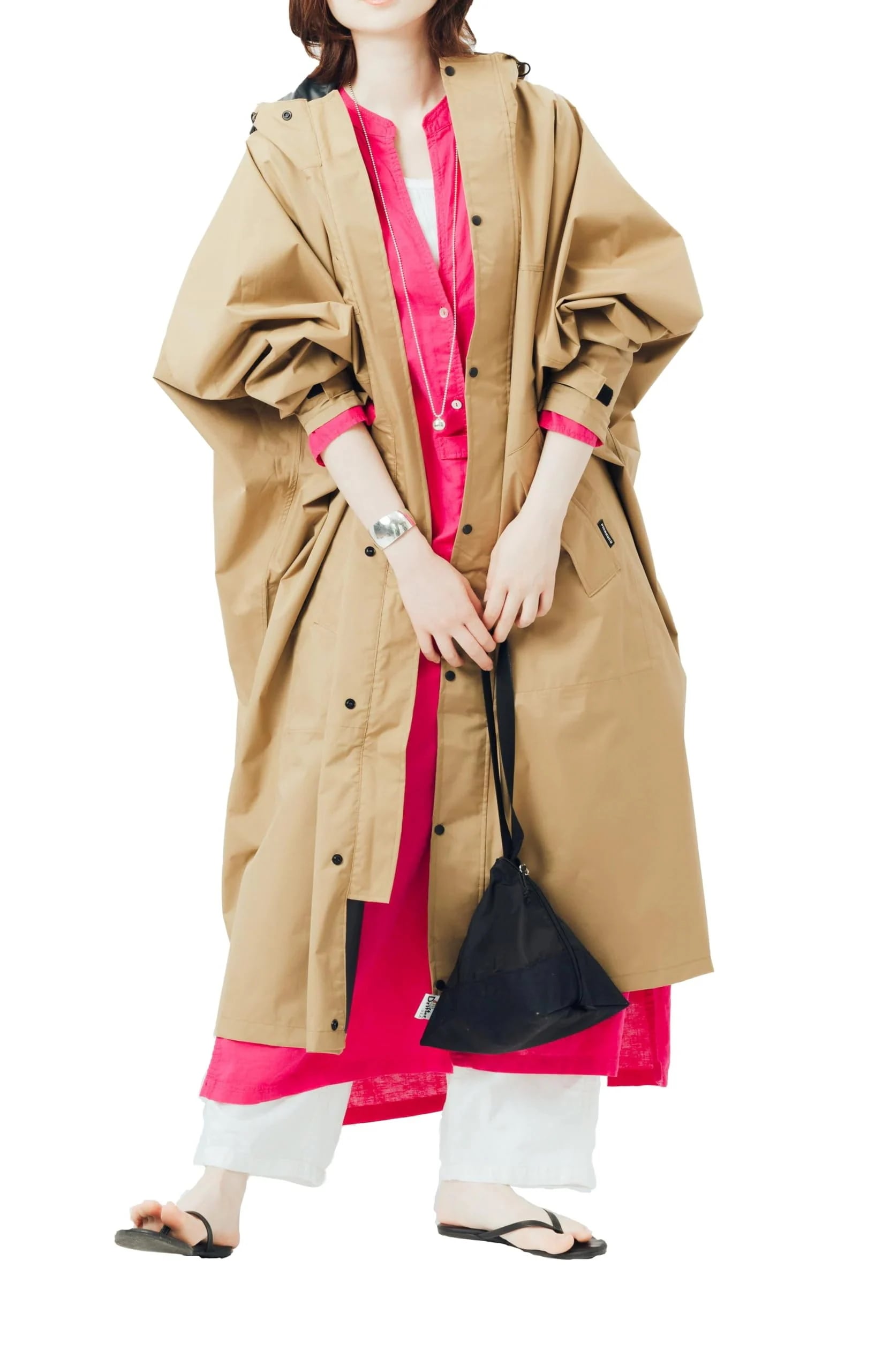 [ピラルク] レインポンチョ サイクルモード ハイポンチョ 撥水 防水 ベージュ Free