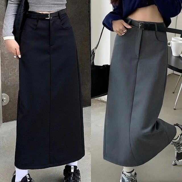 ミディアム丈 ハイウエスト きれいめ 細見え 無地 カジュアル レディース お出かけ スカート 脚長効果 おしゃれ 美脚効果 シンプル 黒 スーツ Aライン 韓国ファッション バックスリット 4,914円
