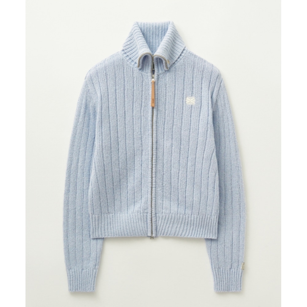 SATUR (W) パロブークルニットジップアップスカイブルー