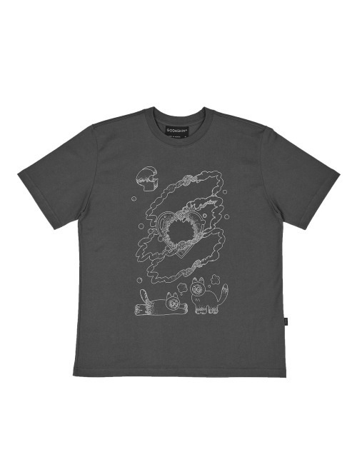 GODASHIN LOVE CATS TSHIRT CHARCOAL GDS41RUST02CH