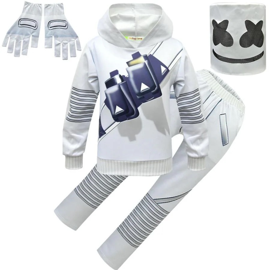 「新品入荷*即納」Marshmello マシュメロ コスプレ子供用 キッズ 4点セット 上下セット パーカー ズボン コスプレ 長袖 パーティー ハロウィン 仮装 コスチューム アウター