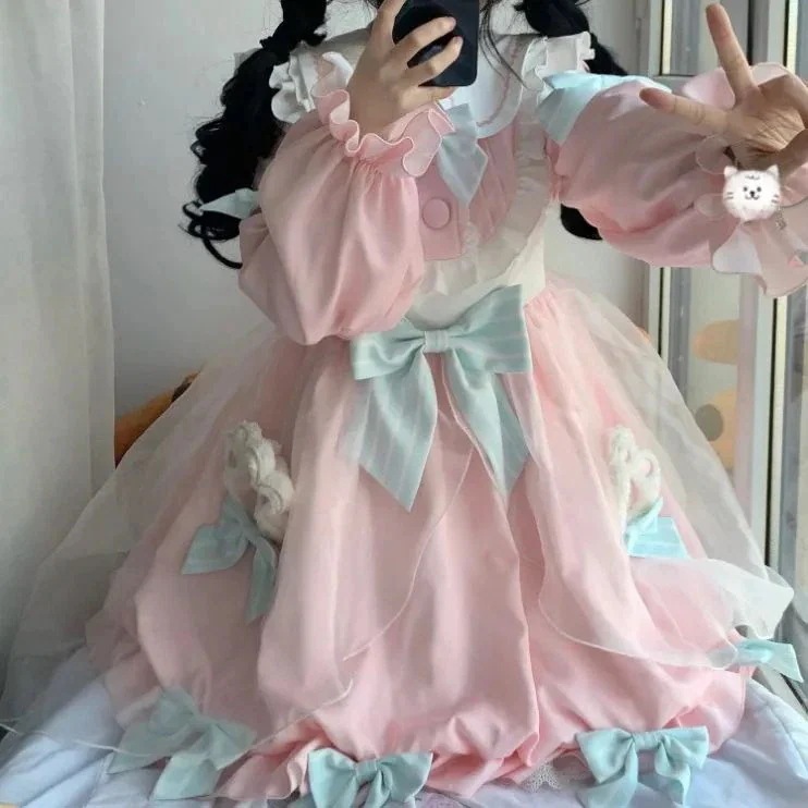 【3日以内出荷】コスプレクマちゃん新色ロリータロリータの花のつぼみop長袖スカートLoスカート レディース ドレス 韓国ファッション 5,059円