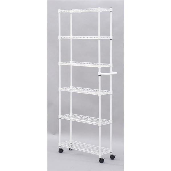 19Φ スチールラック/スリムワゴン 60cm20cm154.5cm ホワイト 棚板6枚 高さ調節可 取っ手 キャスター4 スチール製脚付
