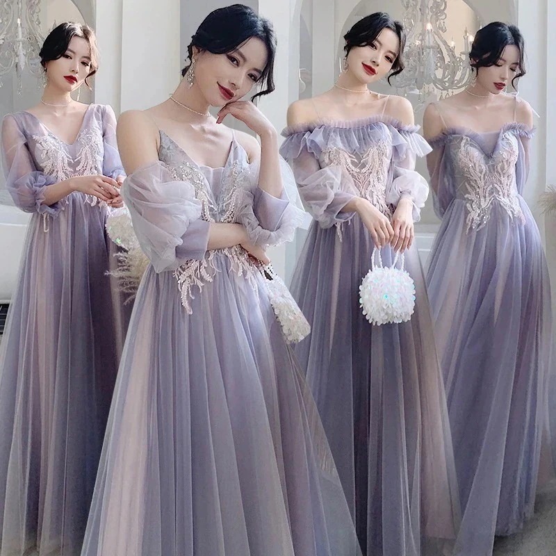 パーティードレス パープル気質 高級感 成人式 結婚式ドレス 誕生日 花嫁 司会パーティードレス一 韓国ファッション ロングワンピース ブライズメイ