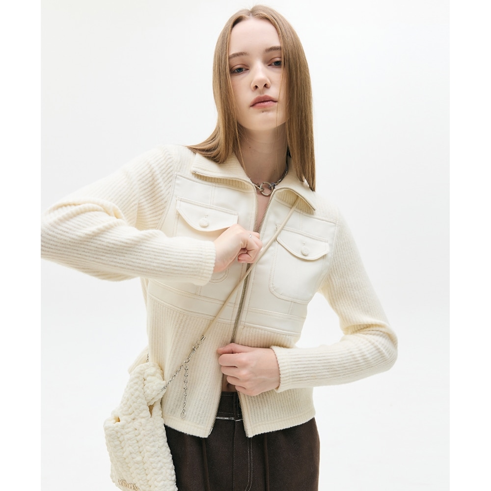 LARTIGENT LX ポケットニット ジップアップ(クリーム)