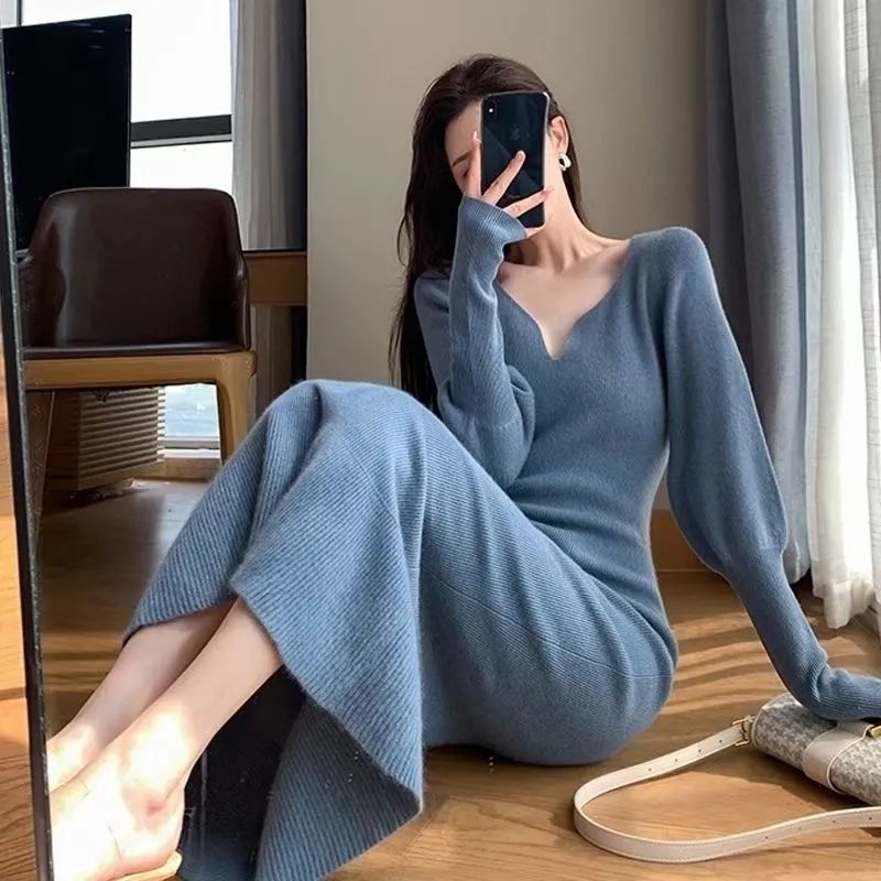 【1つ買うと10つ無料】高度な光光気質姉妹ファンファン織りドレスユニークなvネックの水汗女性