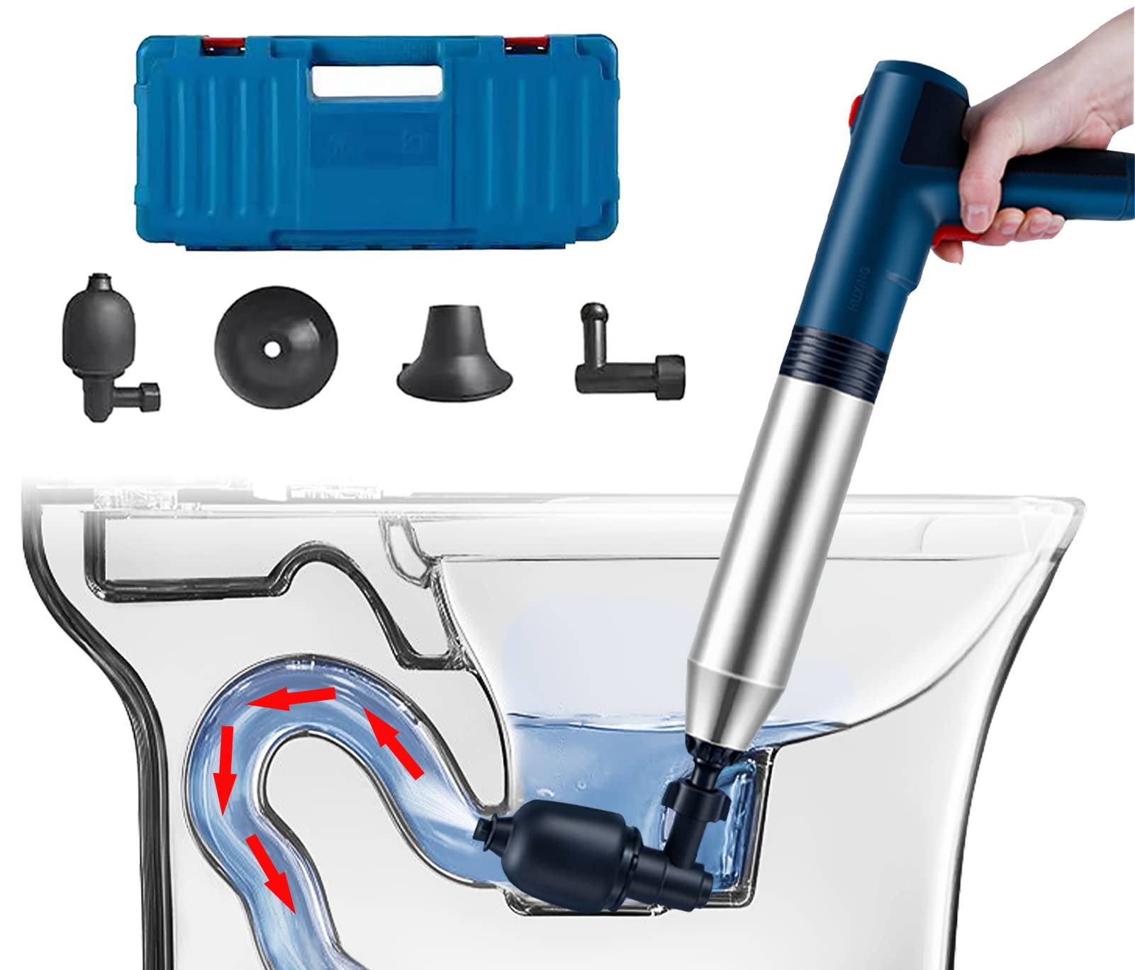 パイプクリーナー 電動式 3種類排水口に対応 省力 つまりを強力解消 疏通ツールー 排水口クリーナ お風呂 洗面所 キッチン 浴室 浴槽 トイレ 詰まり解消 真空式 家庭用 業務用 6点セット 工具箱