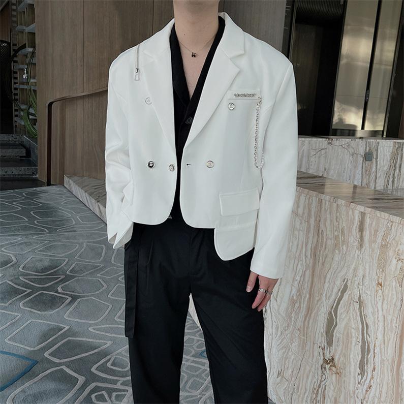 メンズ ジャケット カジュアルスーツ ショート テーラード ブレザー 長袖 アウター パーティー 公演 クラブ 正装 ライブ 白黒 ダンス発表会 外套 男子服 上着