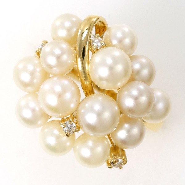 K18 18金 YG リング 12号 パール(真珠) 約4～5mm ダイヤ 0.08 中古