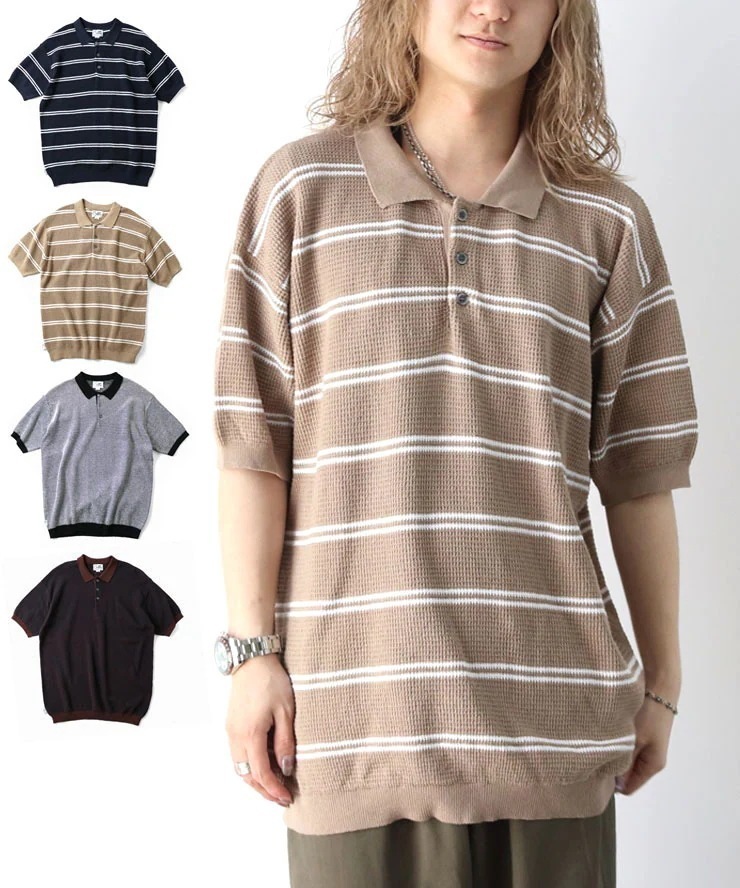 ポロシャツ 半袖 メンズ レディース 大きいサイズ おしゃれ ゴルフ ハイゲージ ニット ボーダー ポロ G521752