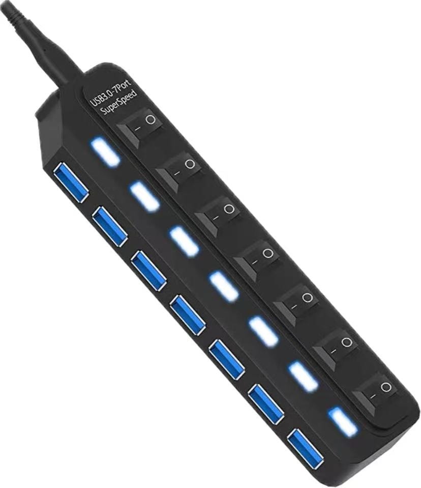 USBハブ3.0 7ポート USBハブスプリッター 個別のオン/オフLEDスイッチ付き 5Gbps 高速データUSB延長 ノートパソコン iMac USBフラッシュドライブ モバイルHDD プリンター