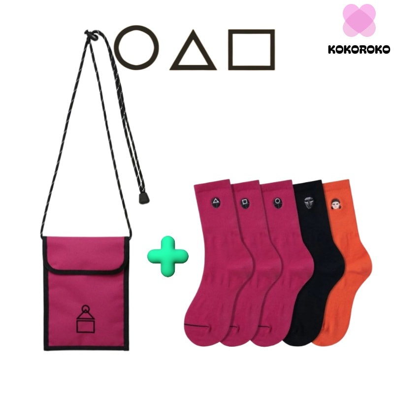 [ムシンサ X イカゲームコラボ] ゲーム 進行要員 ミニ クロスバック [ピンク] + クルーソックス [ORGANIZERS] ピンク1set/ イカゲームファッション/ イカゲームコスプレ/