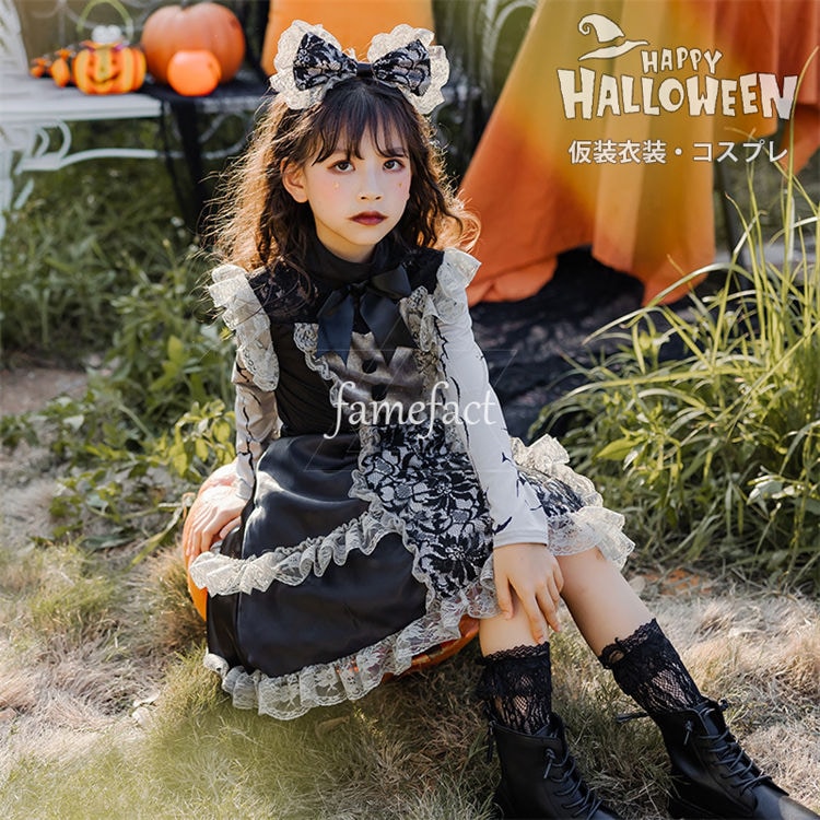 ハロウィン コスプレ 子供 ウイッチ 魔女 エンパイア 黒 ワンピース 黒 女の子 仮装 魔法使い マジック キャスター キャラクター ハロウィン衣装 魔女っ娘 キッズ キッズ コスチューム 変装
