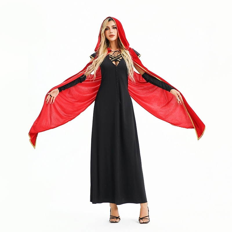 ハロウィンコスチューム ヨーロッパとアメリカの中世のダークゴシックヴァンパイアドレス魔女マント死パフォーマンスコスチューム
