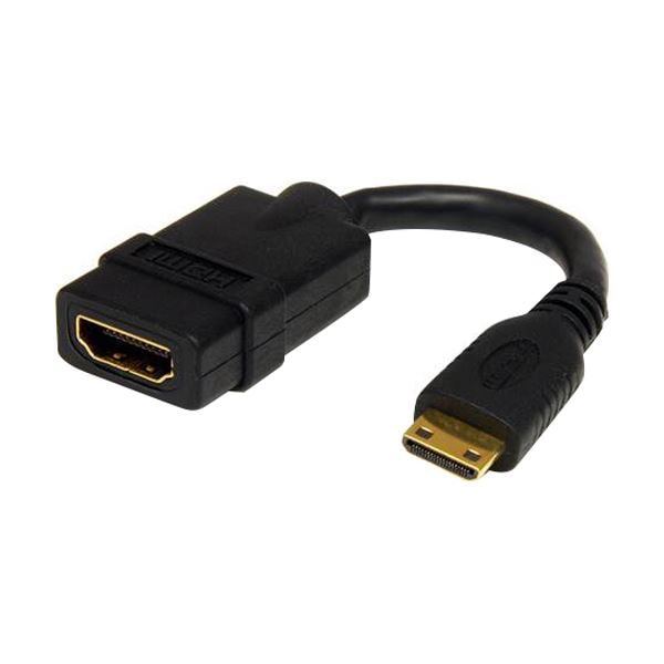 (まとめ)StarTech.com ハイスピードHDMI-ミニHDMI変換アダプタケーブル 12cm HDMI(メス)-mini HDMI(オス) ブラックHDACFM5IN 1本 5セット